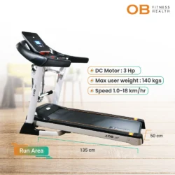 OB-1028 Treadmill Motorized DC 3 HP Max User 140 kg | Multimedia Support USB Port & Audio Jack | Auto Incline