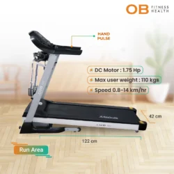 OB-1022 Treadmill DC 1.75 HP Max User 120 kg Auto Incline /w Massage Waist Belt