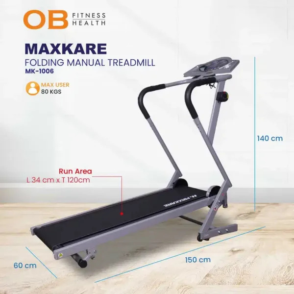 MAXKARE FOLDING MANUAL TREADMILL MK-1006 - Treadmill Manual yang Praktis untuk Latihan Efektif Anda!