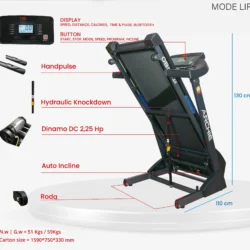 OB-1041 Archie Treadmill Elektrik DC 2.5 HP Max User 115 kg w/ Digital App